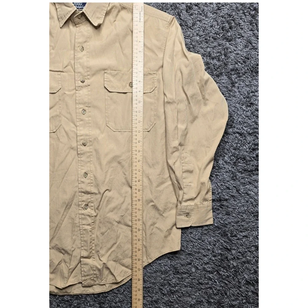 Polo Ralph Lauren Mens Tan Khaki Cotton Utility Work Shirt Button Down Size 90